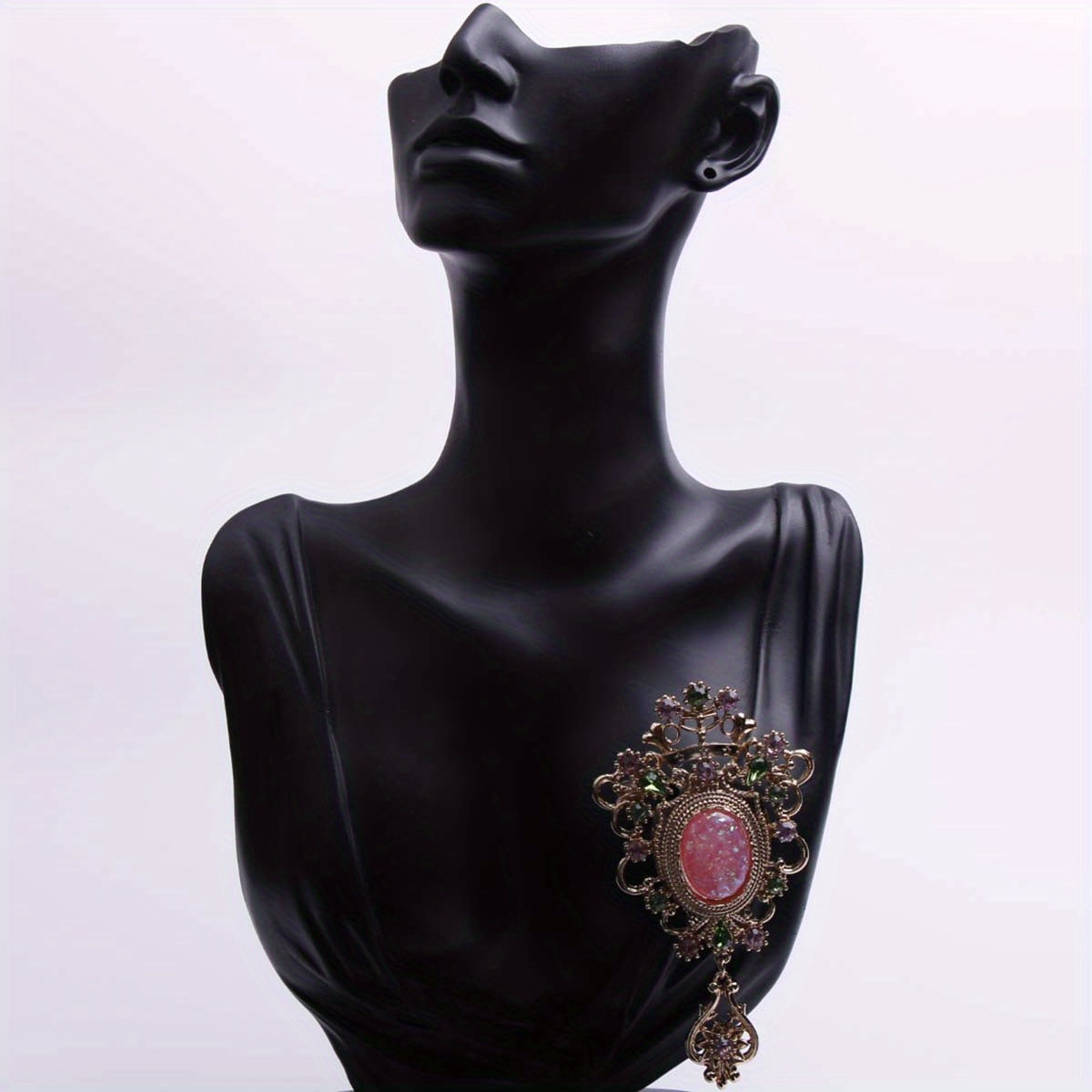 Vintage Rhinestone Brooch Pin with Enamel Finish Baroque Style Jewelry