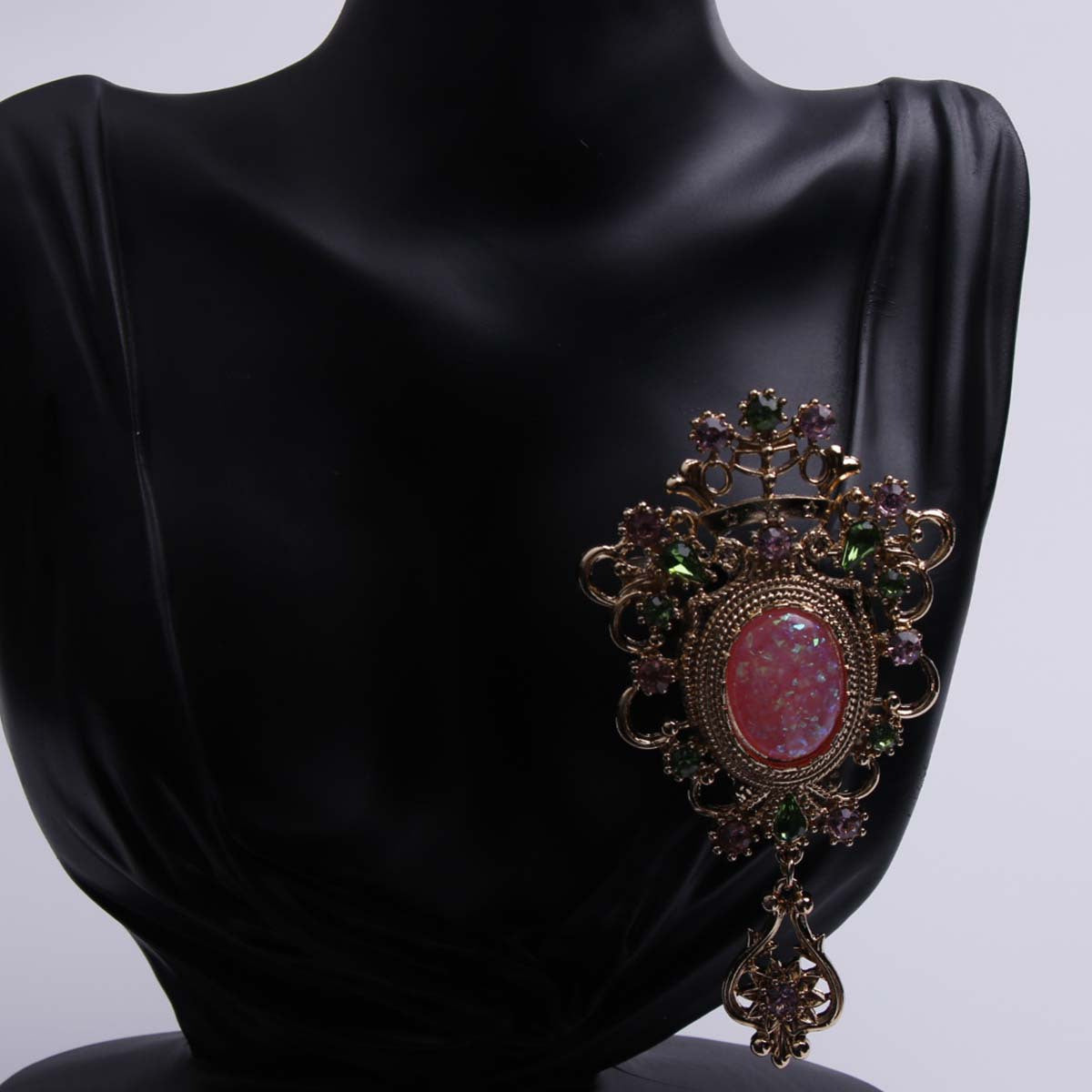 Vintage Rhinestone Brooch Pin with Enamel Finish Baroque Style Jewelry