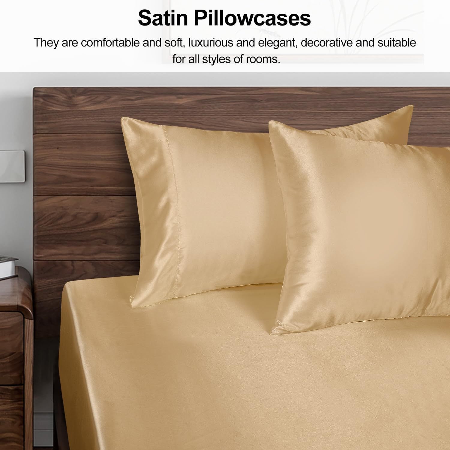 Silk-Like Satin Pillowcase Cooling Polyester Lightweight No-Print Gift