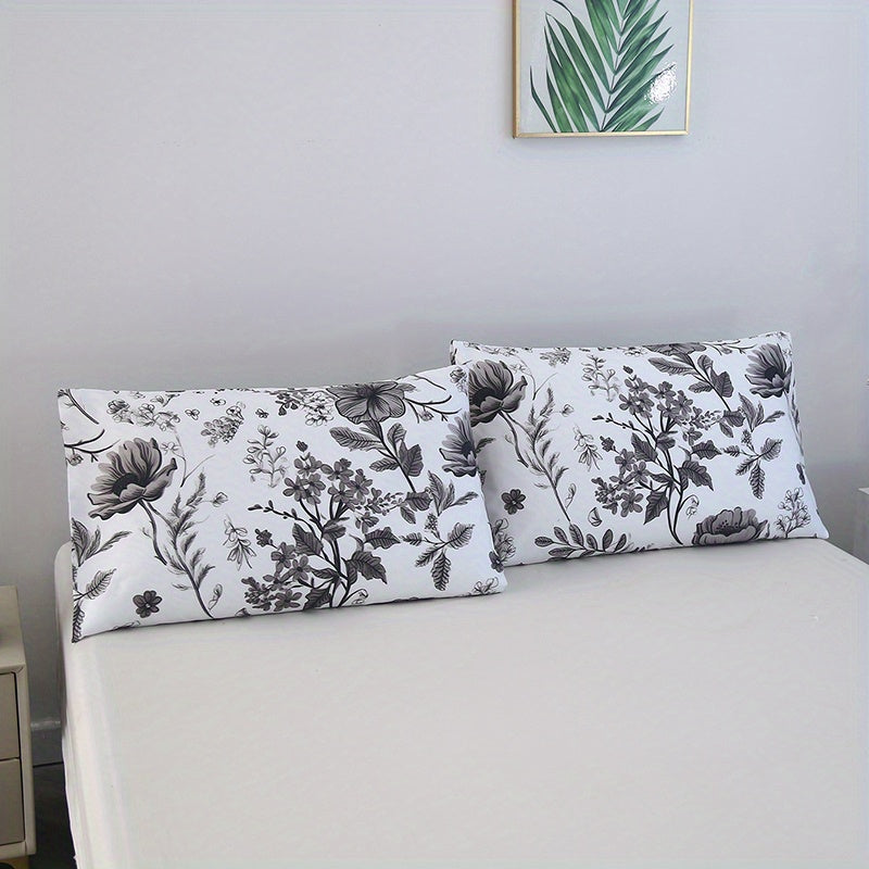 Two Piece Soft Brushed Pillowcases Floral Geometric Hypoallergenic Breathable
