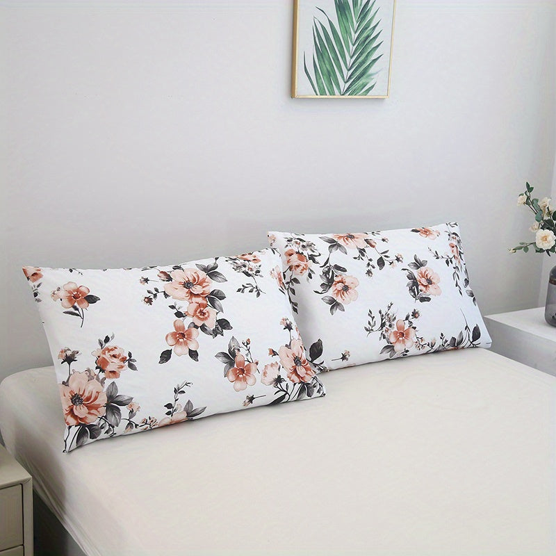 Two Piece Soft Brushed Pillowcases Floral Geometric Hypoallergenic Breathable