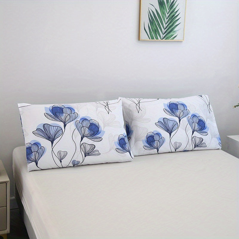 Two Piece Soft Brushed Pillowcases Floral Geometric Hypoallergenic Breathable