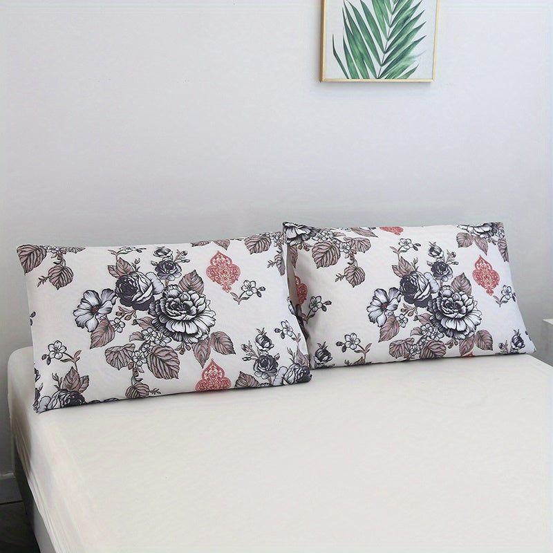 Two Piece Soft Brushed Pillowcases Floral Geometric Hypoallergenic Breathable