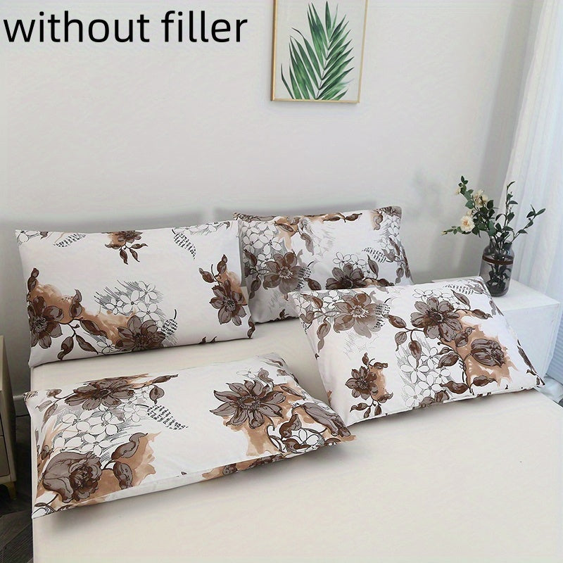 Luxurious Brushed Pillowcases Set with Floral and Geometric Designs, Soft and Skin-Friendly