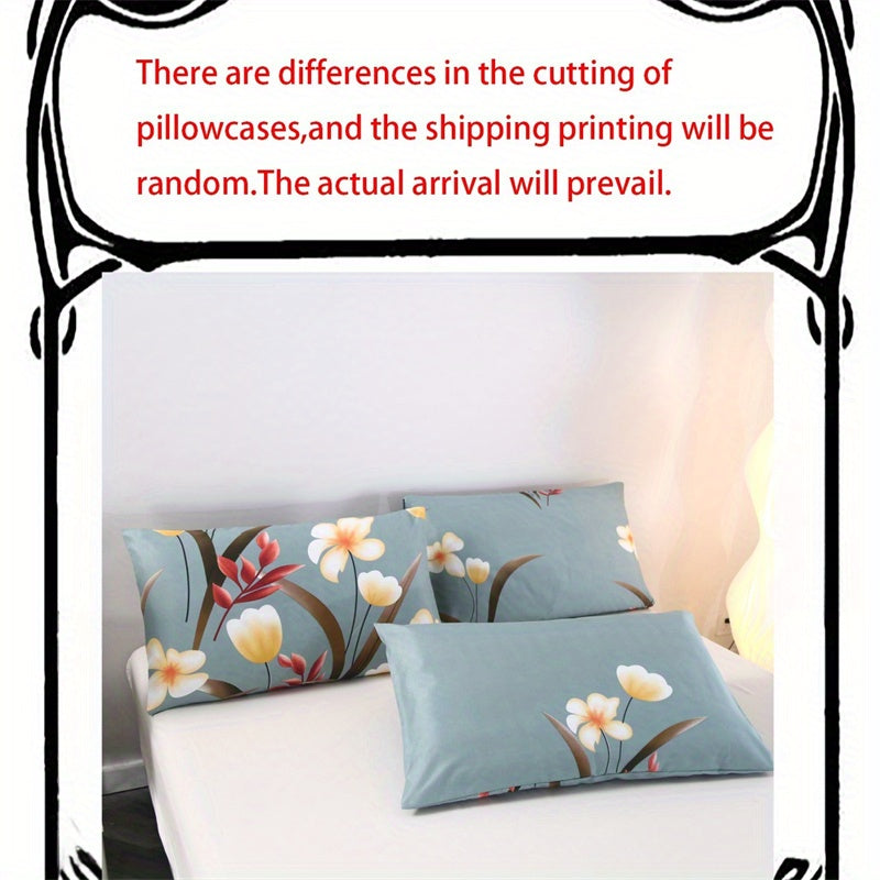 Set of Two Brushed Pillowcases with Floral and Geometric Patterns, Machine Washable