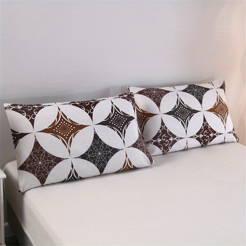 Set of Two Brushed Pillowcases with Floral and Geometric Patterns, Machine Washable