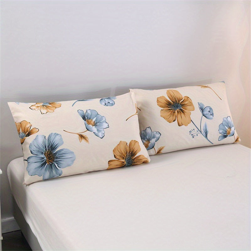 Set of Two Brushed Pillowcases with Floral and Geometric Patterns, Machine Washable