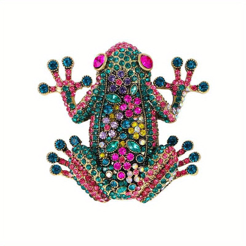 Retro Frog Brooch with Rhinestones Animal-Inspired Jewelry for Women and Men