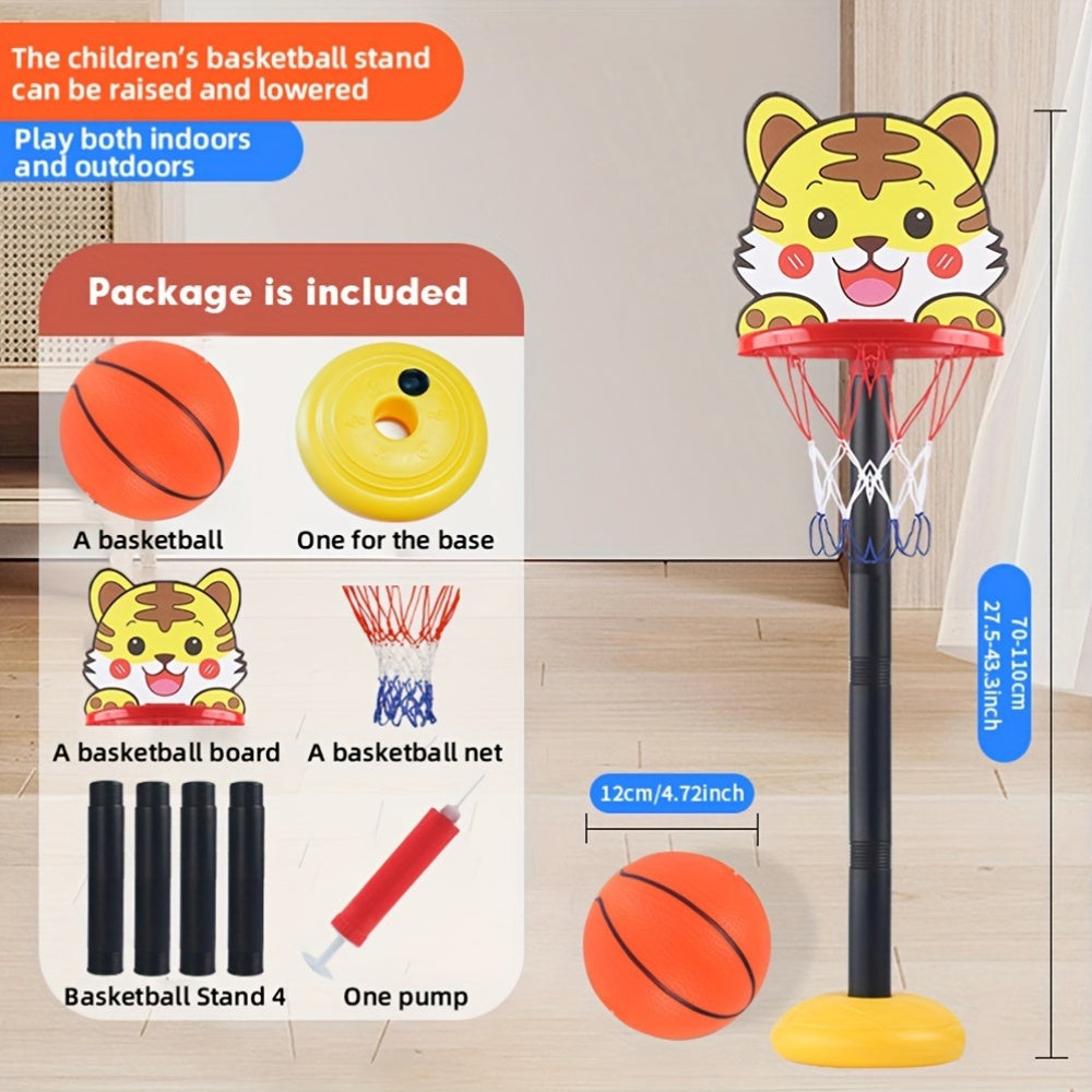 Bola va nasos bilan sozlanadigan balandlikdagi bolalar basketbol to'pi to'plami, ichki/tashqi foydalanish uchun portativ, 3-6 yoshdagi bolalar uchun mos. Multfilm orqa taxtasi bilan oson yig'iladi.