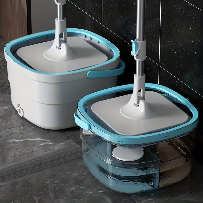 Oʻz-oʻzini siqib chiqaradigan va 360° aylanadigan boshli mikrofiber Spin Mop va kova tizimi polni tozalash uchun