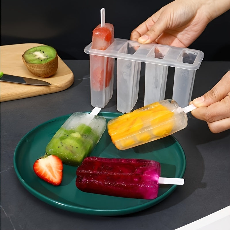 Set of 4 Reusable Plastic Popsicle Molds with Lids for Homemade Frozen Treats