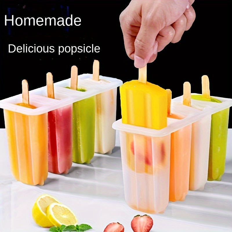Set of 4 Reusable Plastic Popsicle Molds with Lids for Homemade Frozen Treats