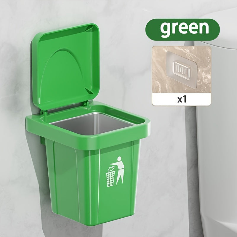 Green Stainless Steel Wall-Mounted Trash Can With Cover and Ashtray