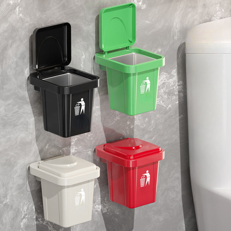 Green Stainless Steel Wall-Mounted Trash Can With Cover and Ashtray