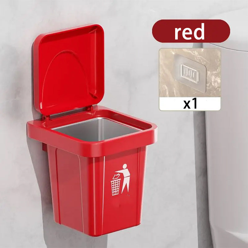 Green Stainless Steel Wall-Mounted Trash Can With Cover and Ashtray