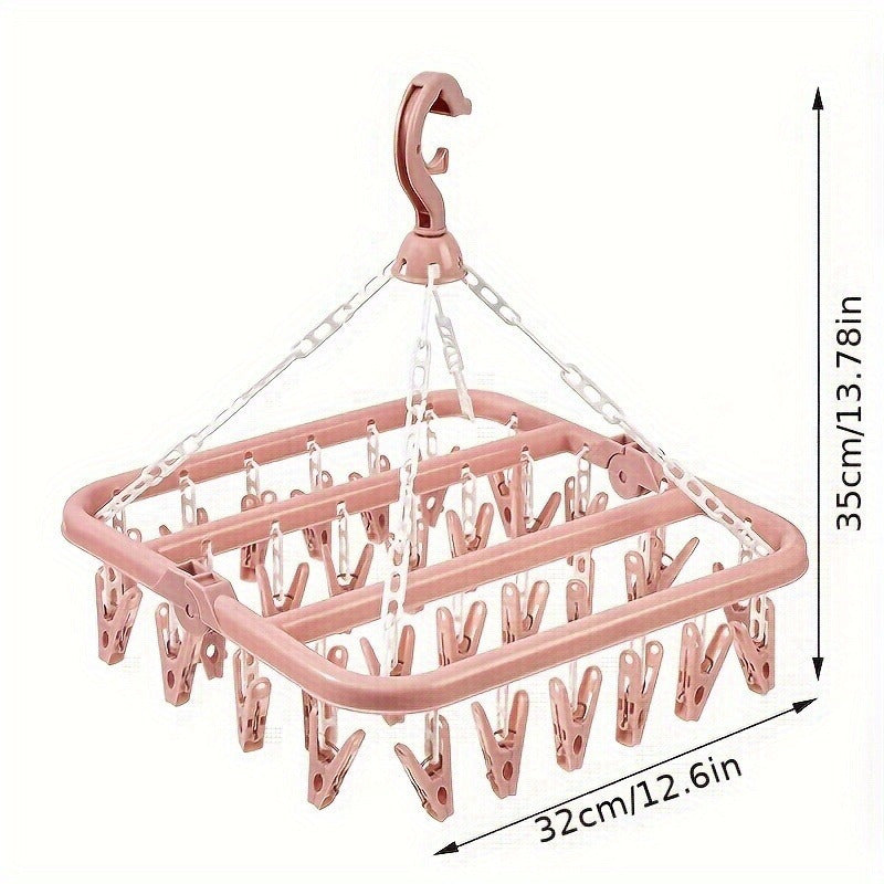 Compact Plastic 32-Clip Folding Laundry Hanger for Delicates Organizer