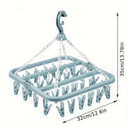 Compact Plastic 32-Clip Folding Laundry Hanger for Delicates Organizer