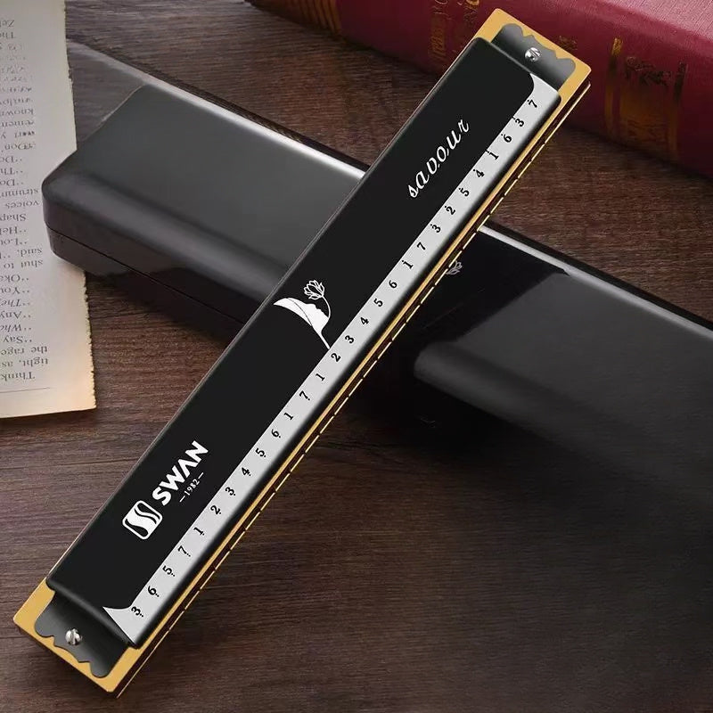 Губная гармошка с двойным рядом на 28 отверстий с латунными пластинами, полированным металлическим футляром для музыкантов и студентов