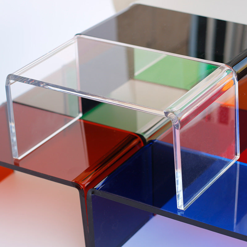 Transparent Acrylic Display Rack with Elevated U-Shaped Shelf for Cosmetics and Shoes