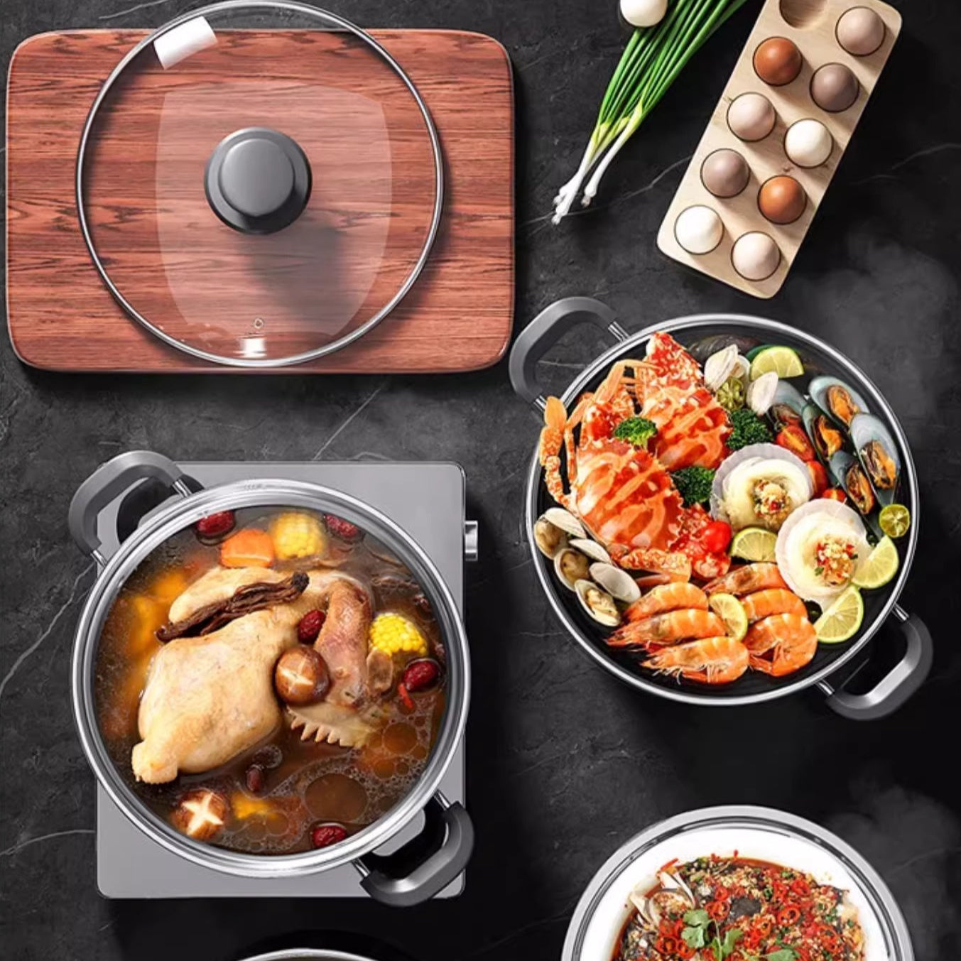 Stainless Steel Multi-Functional Cooking Pot for Soup Steaming Noodles and Boiling