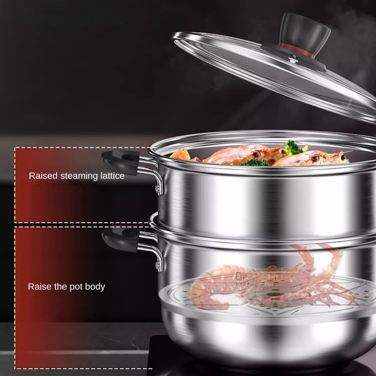 Stainless Steel Multi-Functional Cooking Pot for Soup Steaming Noodles and Boiling
