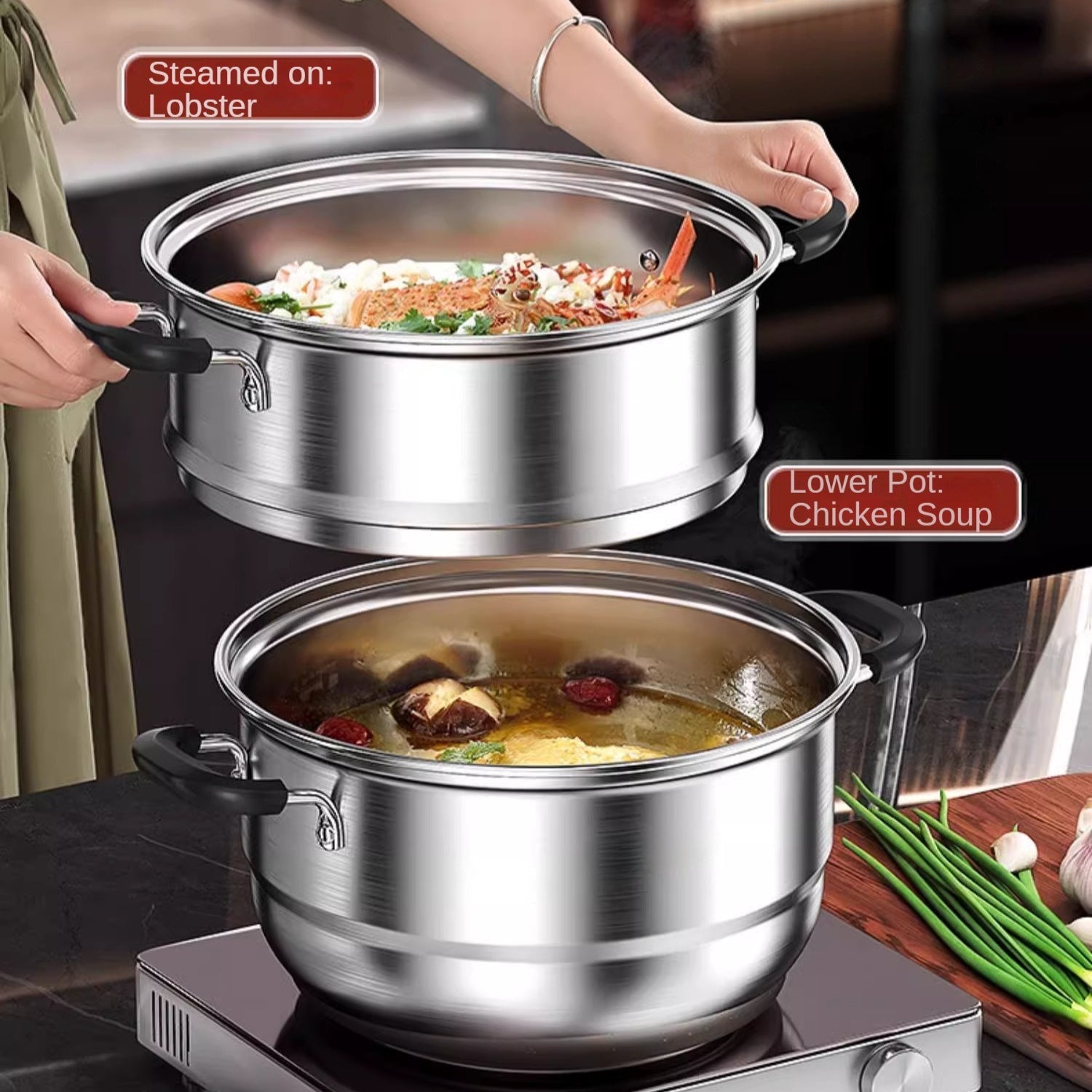 Stainless Steel Multi-Functional Cooking Pot for Soup Steaming Noodles and Boiling