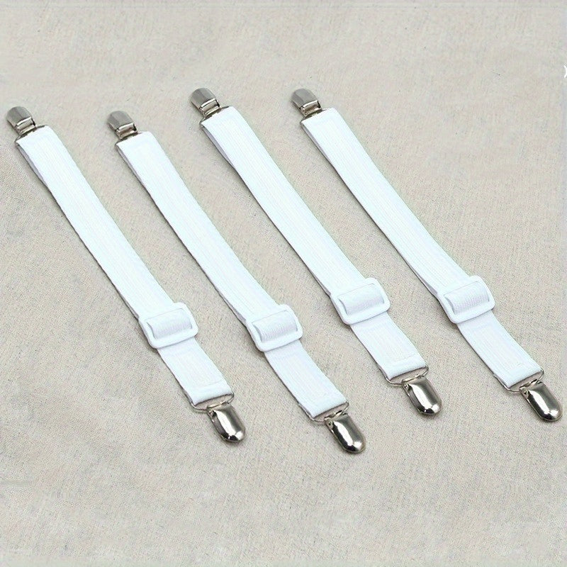 Set of 4 Adjustable Bed Sheet Fasteners with Heavy-Duty Clips and Elastic Material