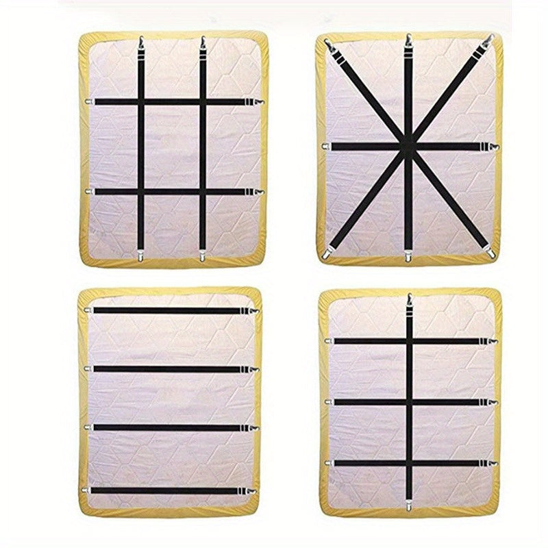 Set of 4 Adjustable Bed Sheet Fasteners with Heavy-Duty Clips and Elastic Material
