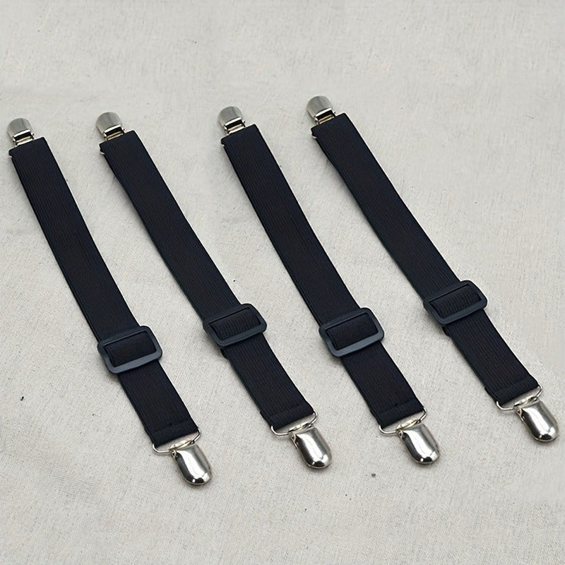 Set of 4 Adjustable Bed Sheet Fasteners with Heavy-Duty Clips and Elastic Material