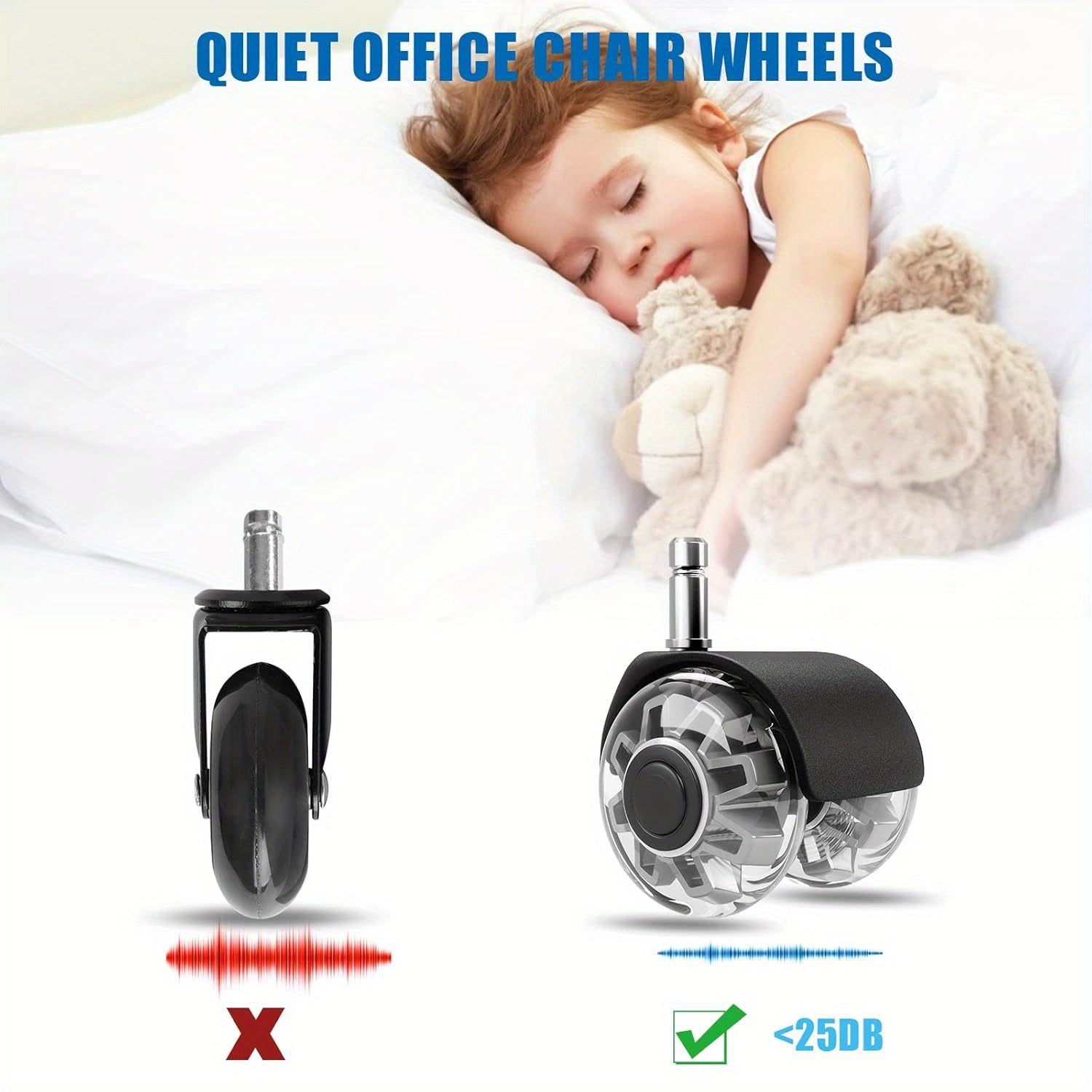 Комплект из 5 тяжелых колес для офисных кресел, поддержка до 2200 фунтов, плавное катание, тихие резиновые колеса