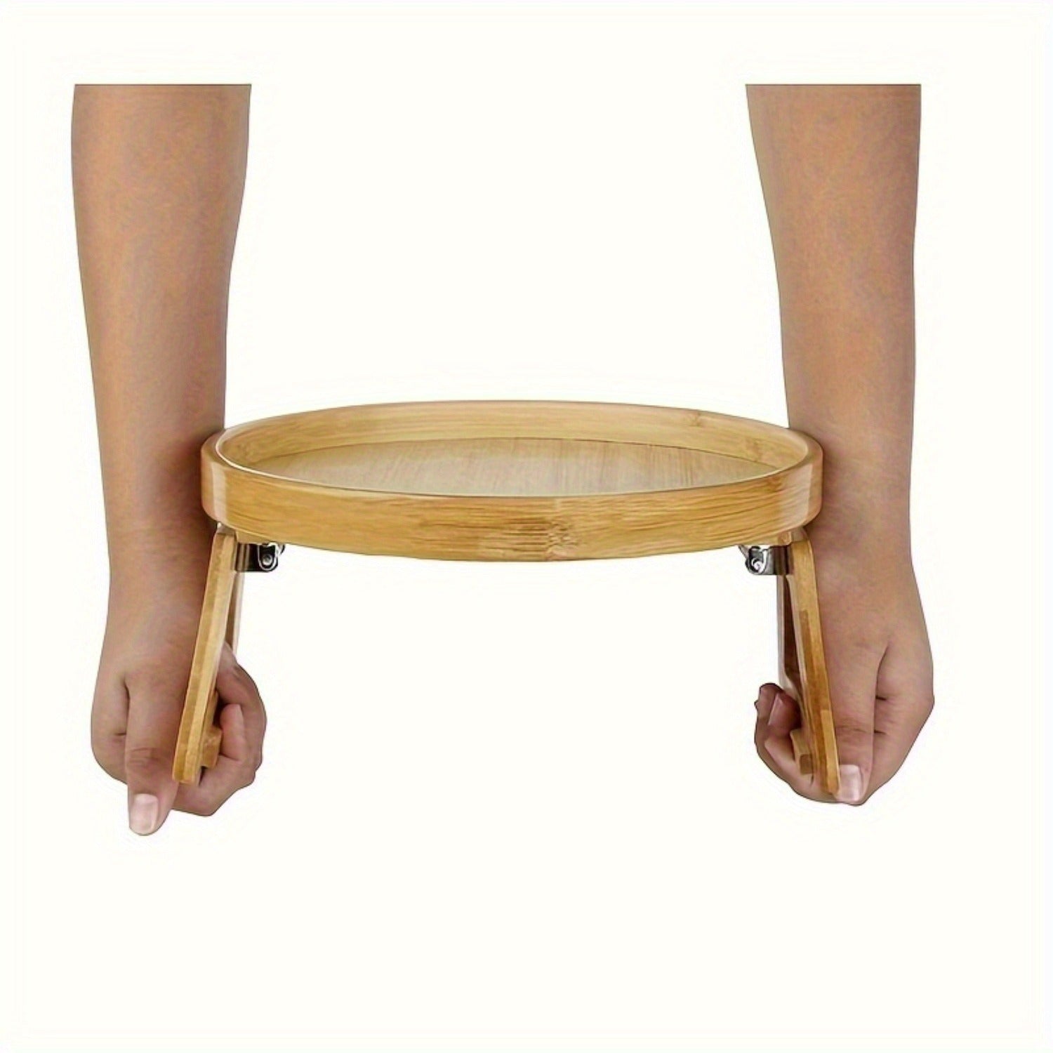 Foldable Bamboo Sofa Armrest Tray Portable Wooden Side Table Casual Style