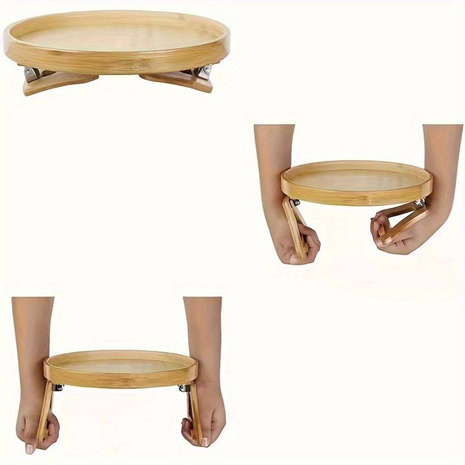 Foldable Bamboo Sofa Armrest Tray Portable Wooden Side Table Casual Style