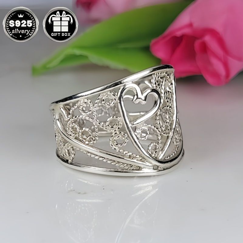 Sterling Silver Ring Collection with Filigree Cigar Band Heart-Shaped Wide Band and Bohemian Style