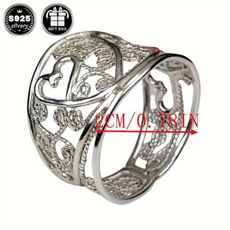 Sterling Silver Ring Collection with Filigree Cigar Band Heart-Shaped Wide Band and Bohemian Style