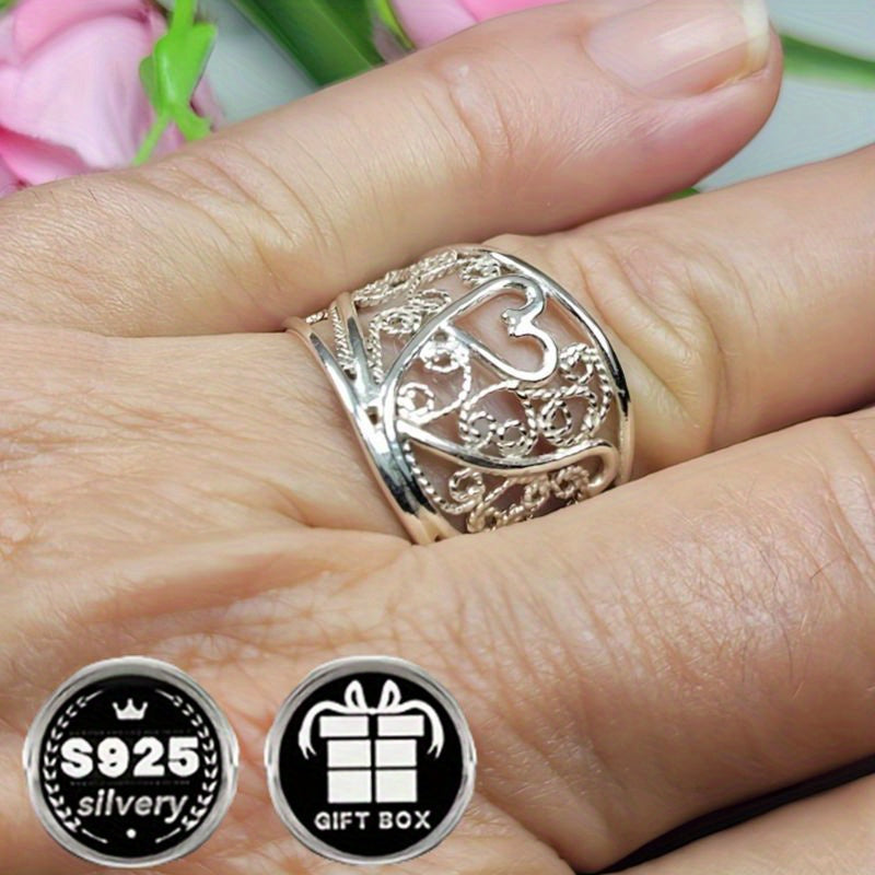Sterling Silver Ring Collection with Filigree Cigar Band Heart-Shaped Wide Band and Bohemian Style
