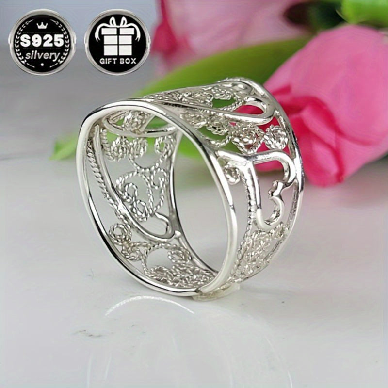 Sterling Silver Ring Collection with Filigree Cigar Band Heart-Shaped Wide Band and Bohemian Style