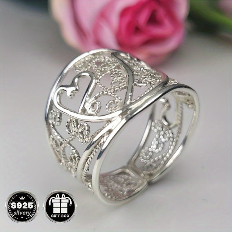 Sterling Silver Ring Collection with Filigree Cigar Band Heart-Shaped Wide Band and Bohemian Style