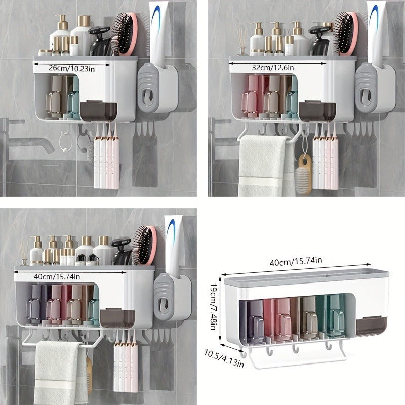 Toothbrush Holder Set with Cups, Punch-Free Toilet Organizer, Mouthwash Cup Storage