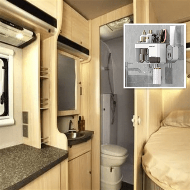 Toothbrush Holder Set with Cups, Punch-Free Toilet Organizer, Mouthwash Cup Storage