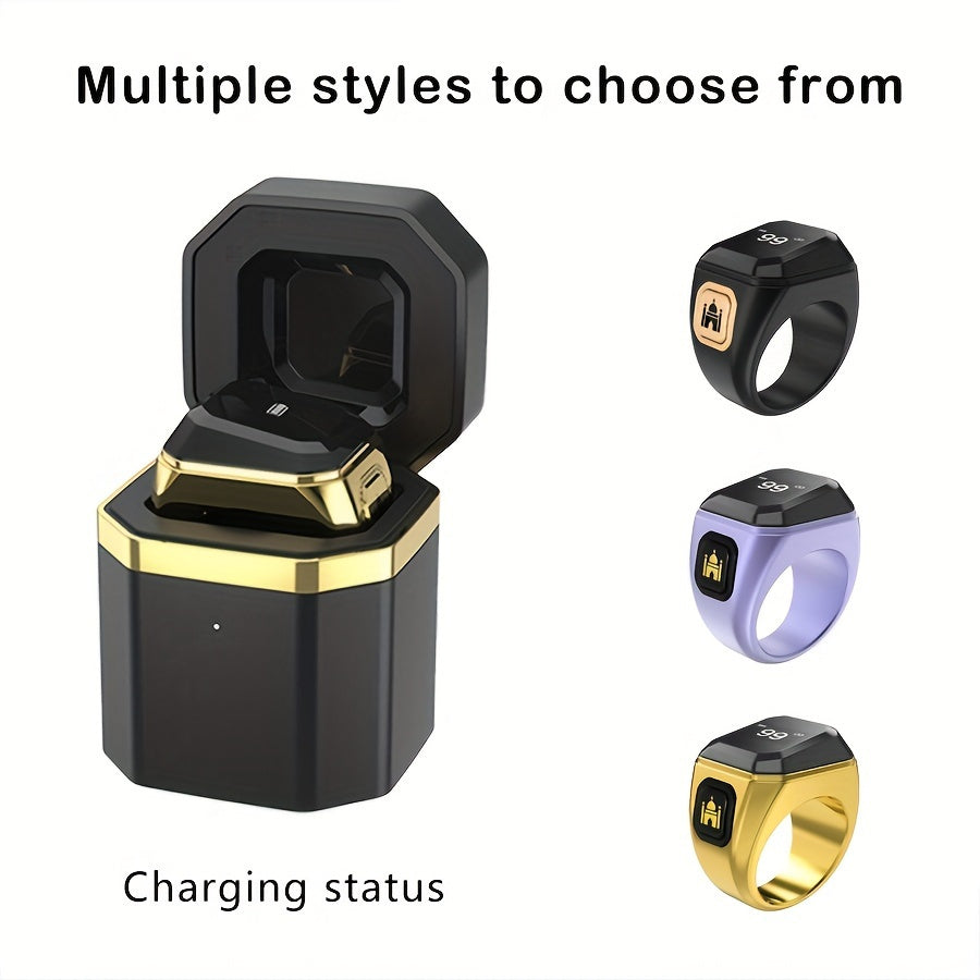 OLED ekranli Aqlli Duoga uzuk, USB bilan quvvatlanadigan, ilova orqali boshqariladigan, zink alloy, uzoq davom etadigan batareya, eslatma ogohlantirishlari, yo'nalish ko'rsatuvchi, hisoblagich, Azon signalizatori, zaryadlash kabeli bilan ta'minlangan &