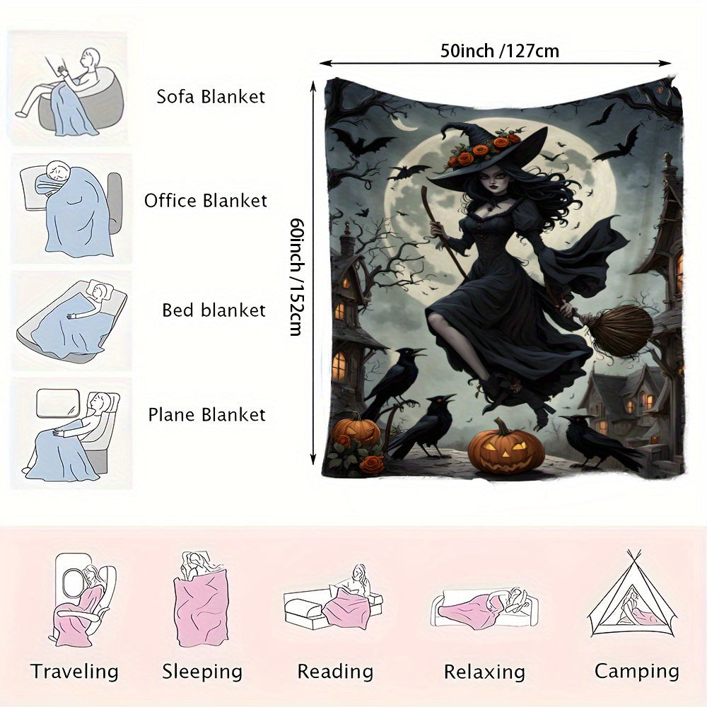 Witch Moonlight Black Flannel Fleece Blanket for Adults and Kids