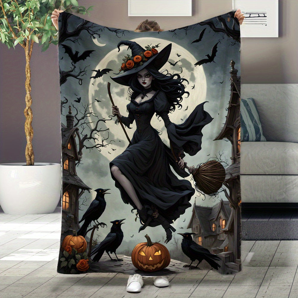 Witch Moonlight Black Flannel Fleece Blanket for Adults and Kids