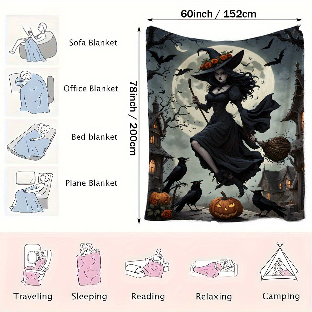 Witch Moonlight Black Flannel Fleece Blanket for Adults and Kids