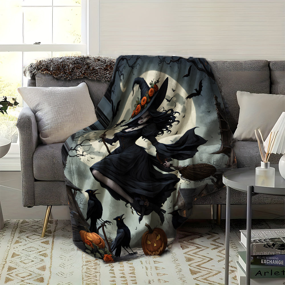 Witch Moonlight Black Flannel Fleece Blanket for Adults and Kids