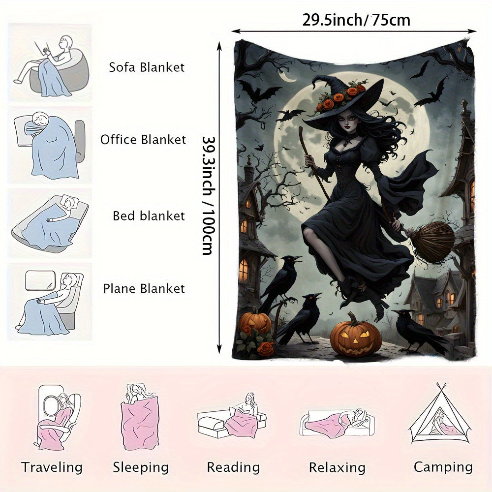 Witch Moonlight Black Flannel Fleece Blanket for Adults and Kids