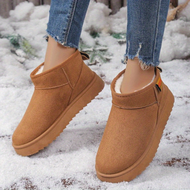 Women's Velboa Ankle Snow Boots Rubber Sole Casual Solid Color Fabric