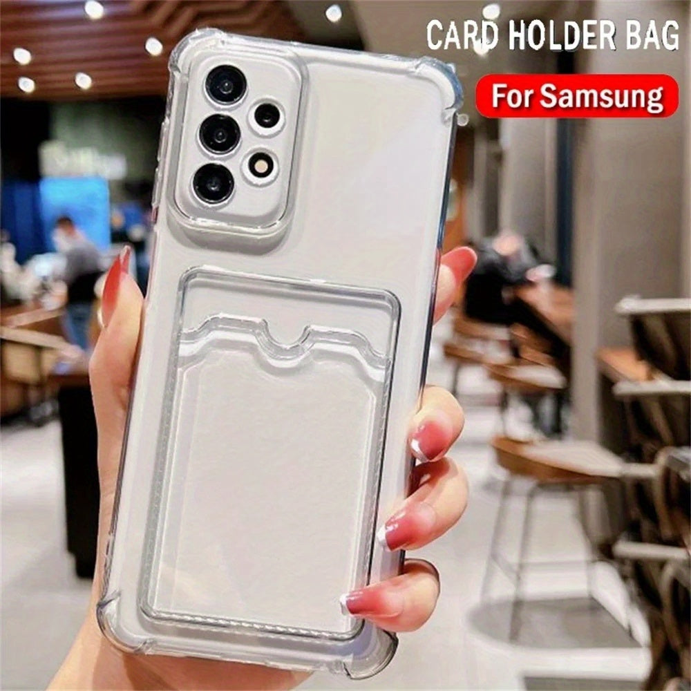 Transparent TPU Phone Case with Card Holder and Lens Protection for Samsung Galaxy A Series