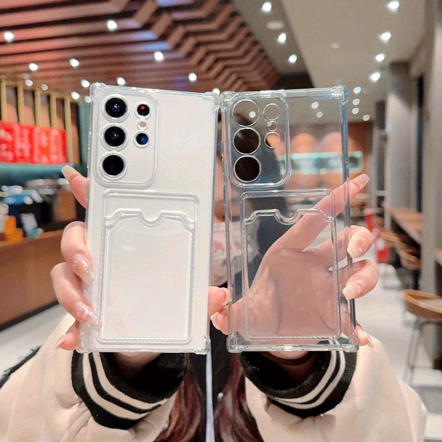 Transparent TPU Phone Case with Card Holder and Lens Protection for Samsung Galaxy A Series