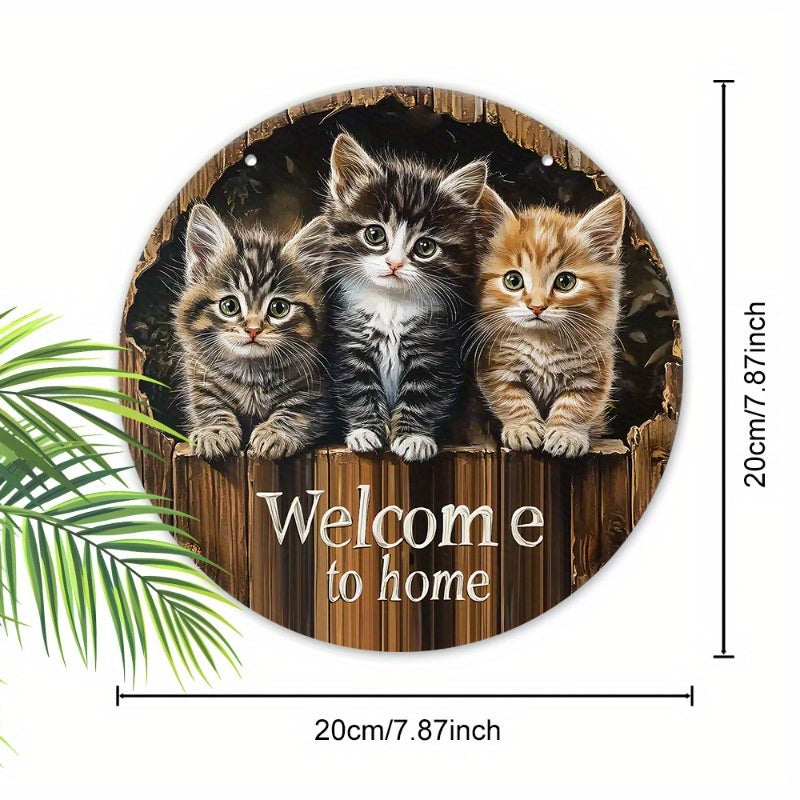 Vintage mushukni kutib olish belgisi - Yashash xonasi, eshik va balkon uchun rustik yog'och uy bezaklari | Ideal Ferma Taqdimoti