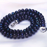 Black Freshwater Pearl Necklace for Women 8-9mm Round Pearls Love Clasp